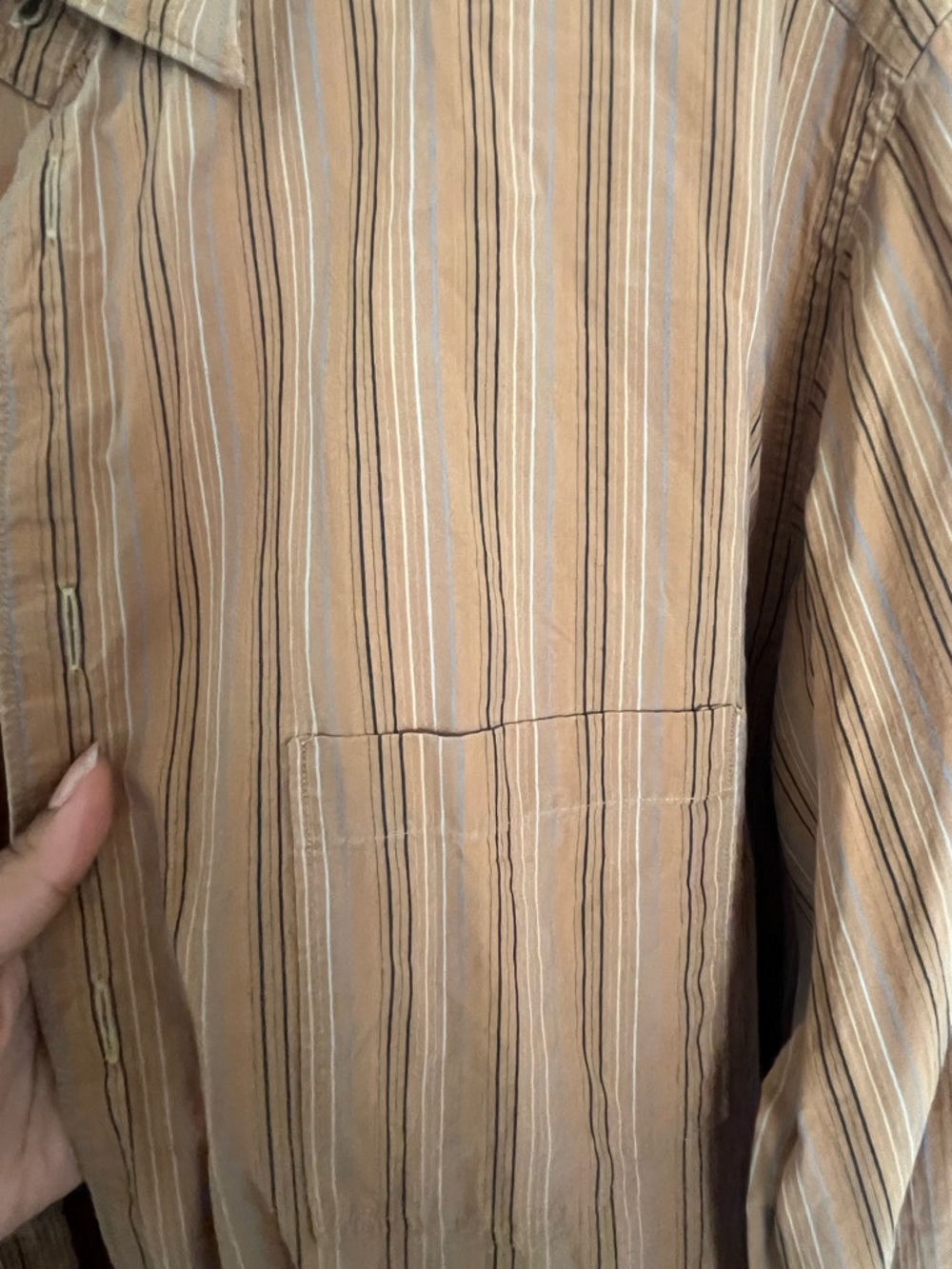 Ermenegildo Zegna Tan Shirt with Thin Blue & Black Stripes - Picture 5 of 7